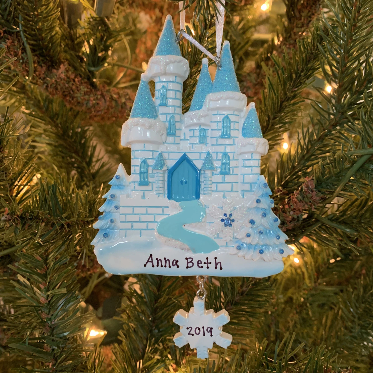 Blue And White Ice Castle Personalized Christmas Ornament OR1462 4 Blue And White Ice Castle Personalized Christmas Ornament OR1462 - Image 2