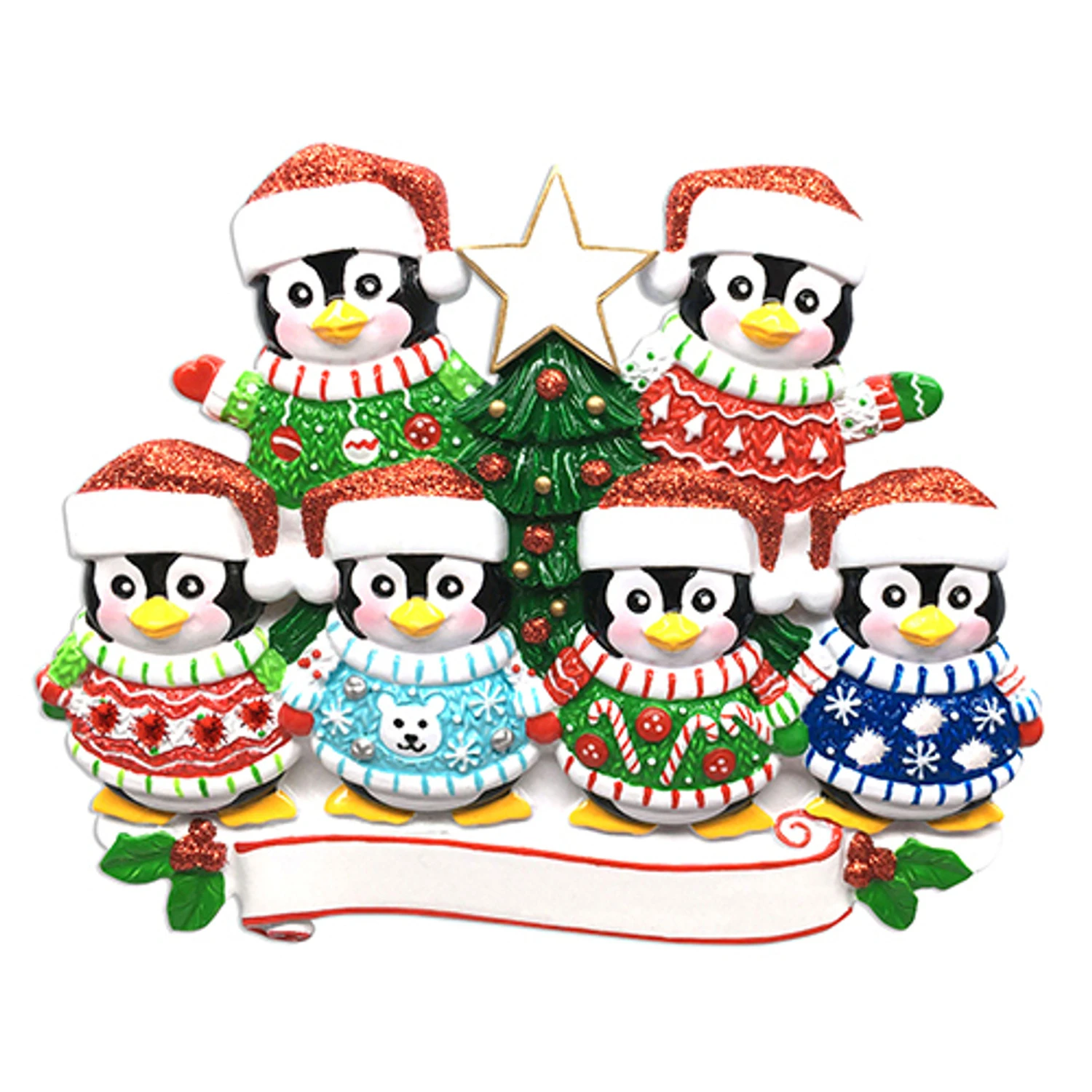 Ugly Sweater Penguin Family Of 6 Personalized Christmas Ornament 5 Ugly Sweater Penguin Family Of 6 Personalized Christmas Ornament - Image 3
