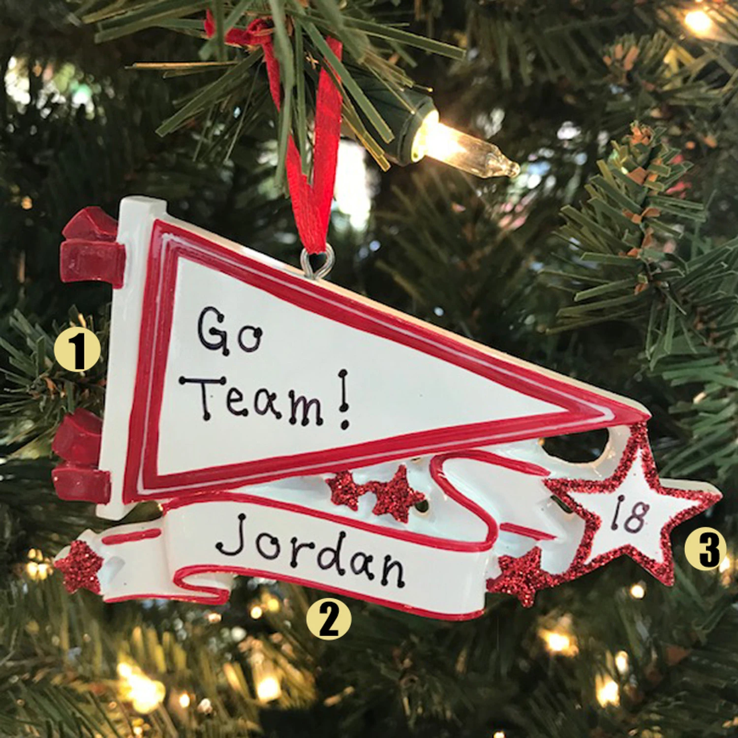 Glittered Red Sports Pennant Personalized Christmas Ornament OR1558-RD 4 Glittered Red Sports Pennant Personalized Christmas Ornament OR1558-RD - Image 2