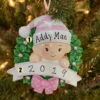 Pink Baby Girl In Wreath Personalized Christmas Ornament OR1746-P