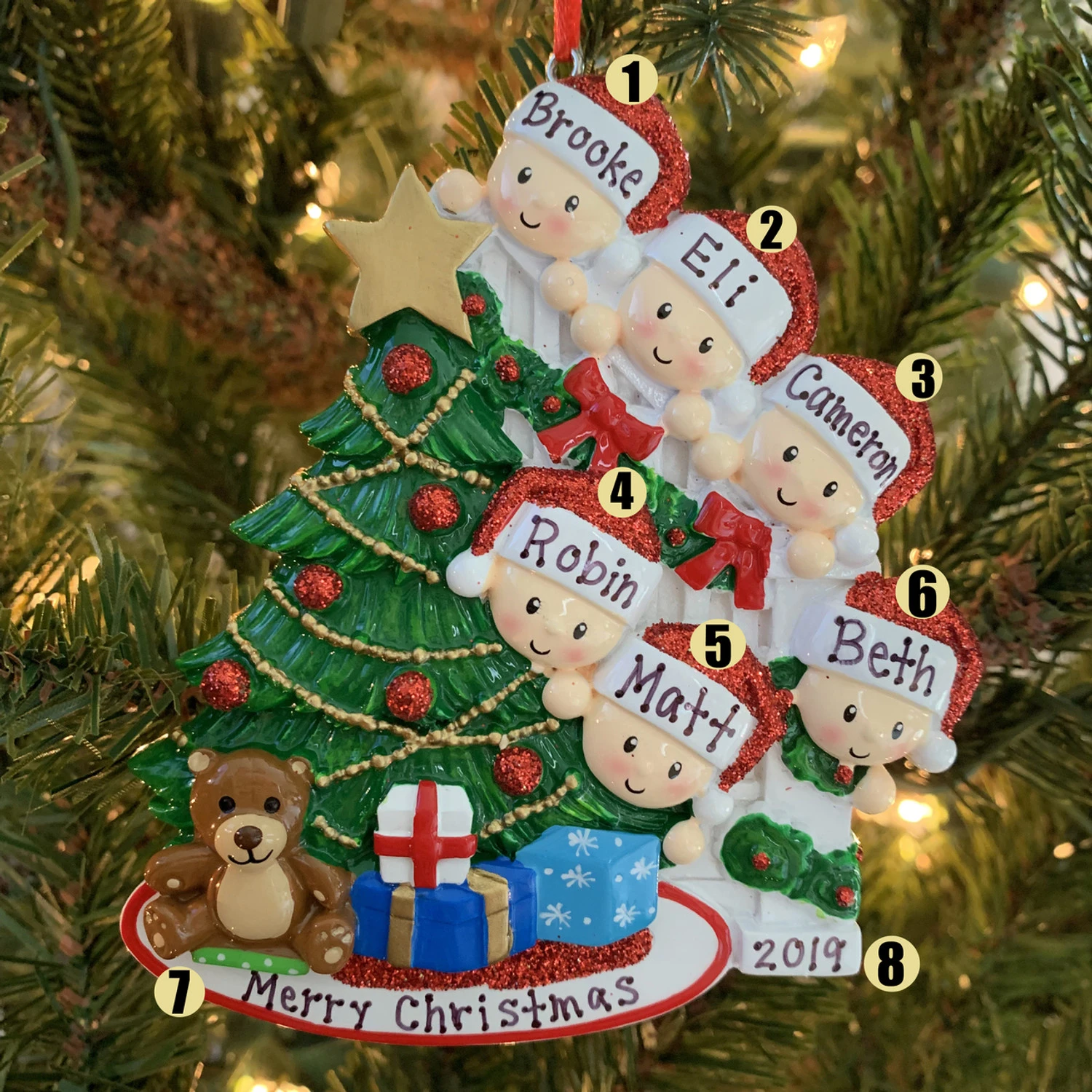 Family Of 6 Around The Christmas Tree Personalized Ornament OR1789-6 3 Family Of 6 Around The Christmas Tree Personalized Ornament OR1789-6