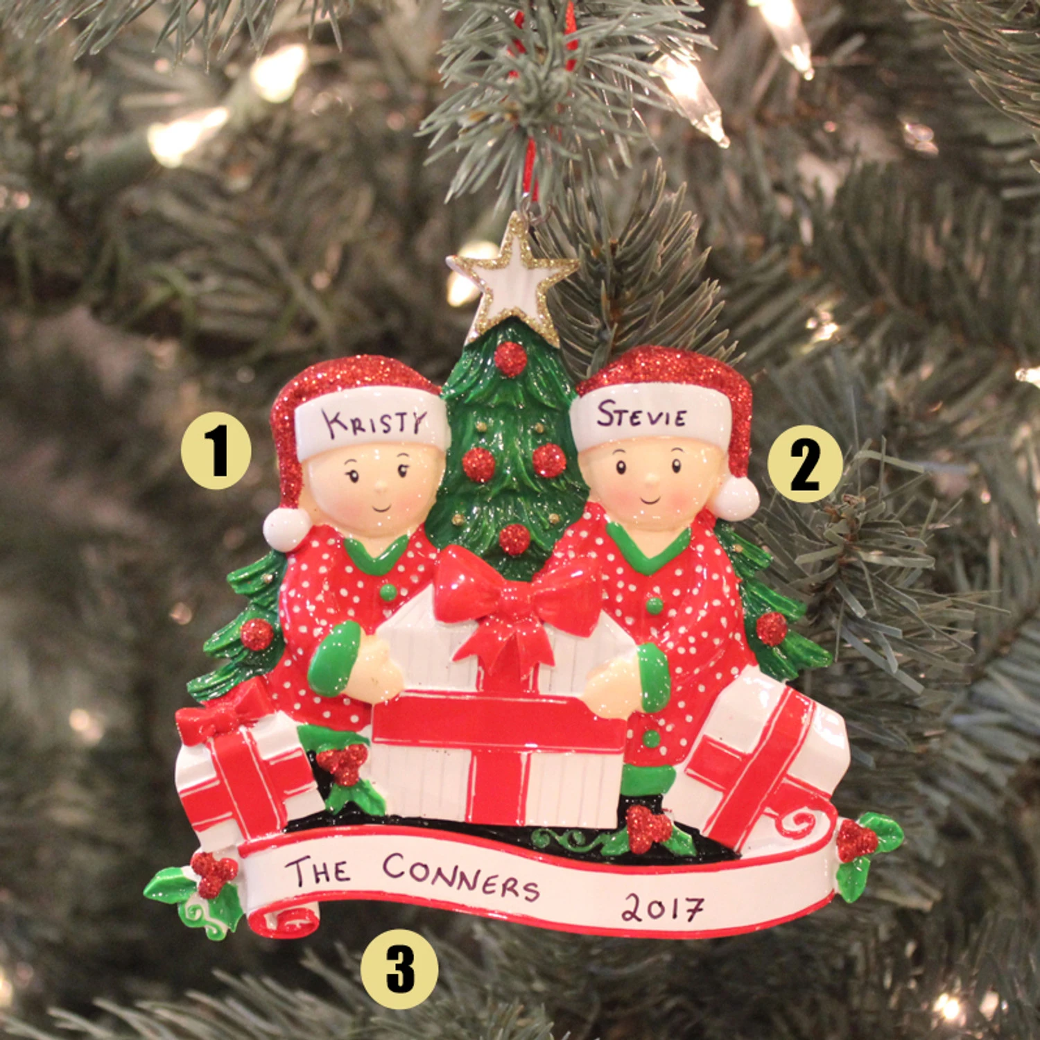 Couple Opening Presents Personalized Christmas Ornament OR1523-2 3 Couple Opening Presents Personalized Christmas Ornament OR1523-2