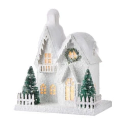 Raz White Flocked LED Lighted Battery Operated Christmas House -The Jolly Christmas Shop apizlay5a 17751.1646091955