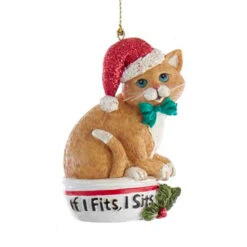 Kurt Adler 3.25" "If I Fits, I Sits" Cat Christmas Ornaments E0599 -The Jolly Christmas Shop e0599a 76858.1677698897